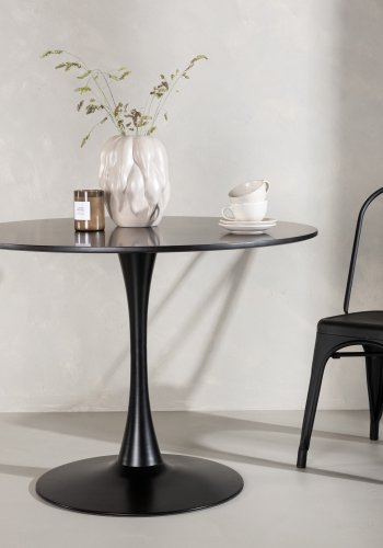 VENTURE DESIGN Glade Esstisch, rund – schwarzes MDF und schwarzer Stahl (100)