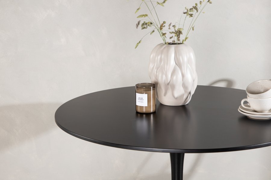 VENTURE DESIGN Glade Esstisch, rund – schwarzes MDF und schwarzer Stahl (100)
