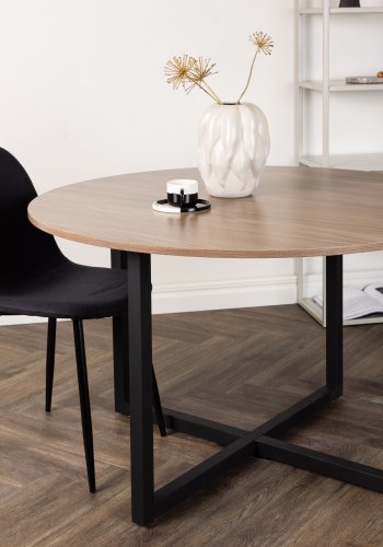 VENTURE DESIGN Durango Esstisch, rund – walnussfarbenes MDF und schwarzer Stahl (120)