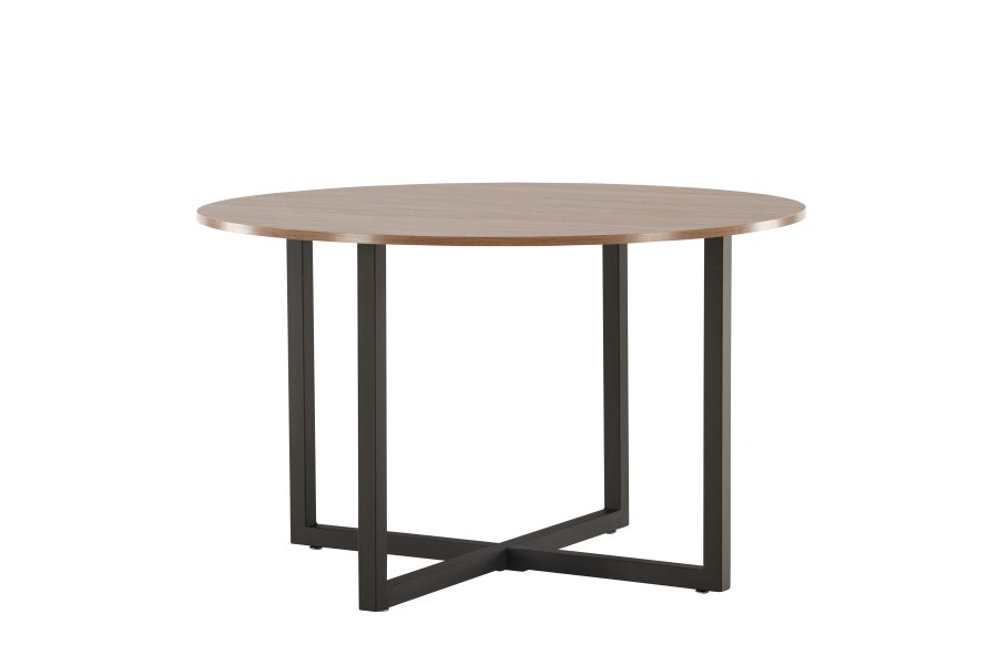 VENTURE DESIGN Durango Esstisch, rund – walnussfarbenes MDF und schwarzer Stahl (120)