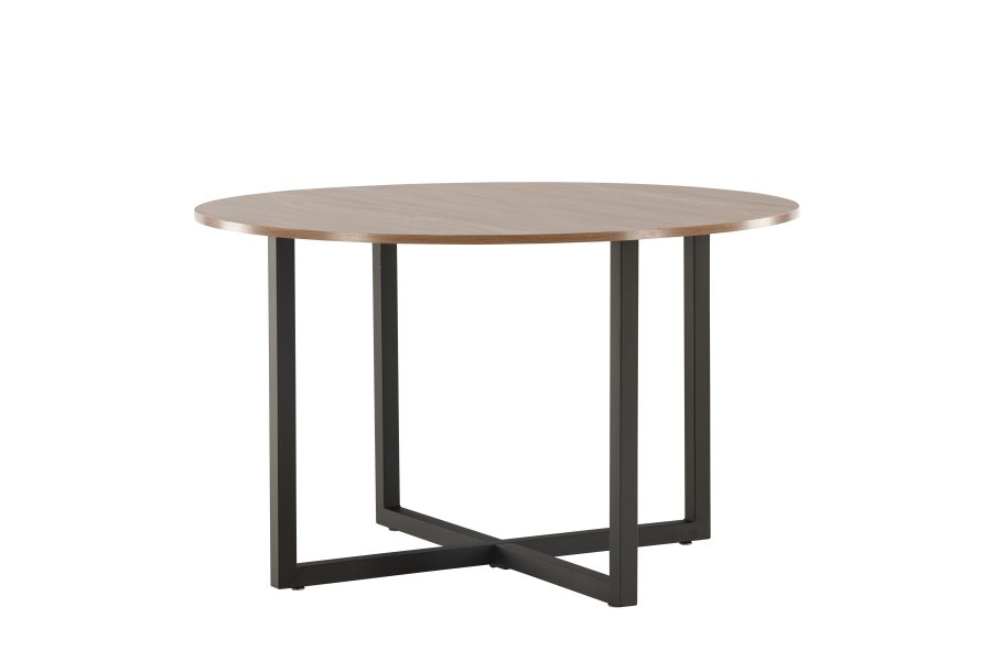 VENTURE DESIGN Durango Esstisch, rund – walnussfarbenes MDF und schwarzer Stahl (120)