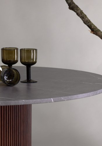 VIND COLLECTION Austin spisebord, rundt - gr MDF med marmormnster og mrkebrunt asketre (120)