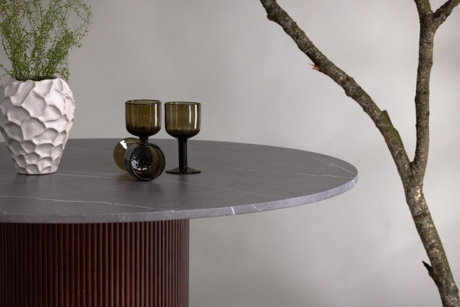 VIND COLLECTION Austin spisebord, rundt - gr MDF med marmormnster og mrkebrunt asketre (120)