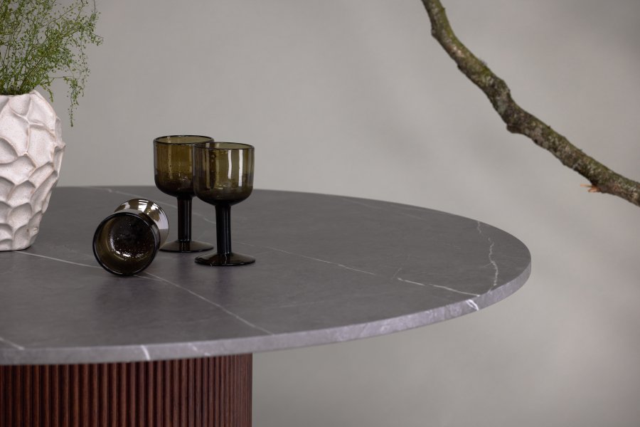 VIND COLLECTION Austin spisebord, rundt - gr MDF med marmormnster og mrkebrunt asketre (120)
