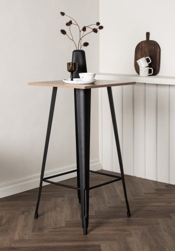 VENTURE DESIGN Tempe barbord, med fotsttte, firkantet - valntt MDF og svart stl (60x60)