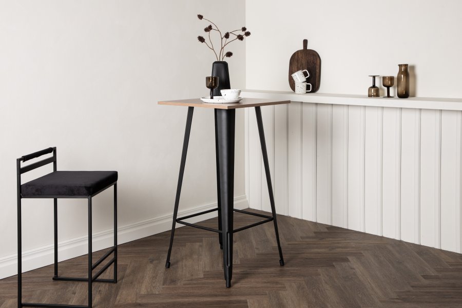 VENTURE DESIGN Tempe barbord, med fotsttte, firkantet - valntt MDF og svart stl (60x60)