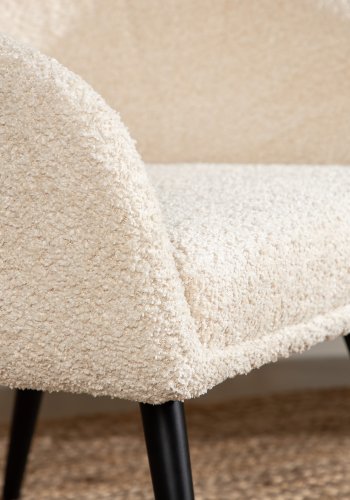 VENTURE DESIGN Flauschiger Kinderstuhl – weißer Teddybärstoff, Polyester und schwarzer Stahl