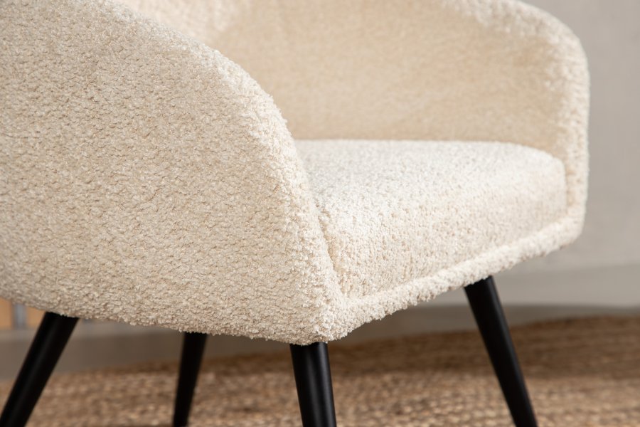 VENTURE DESIGN Flauschiger Kinderstuhl – weißer Teddybärstoff, Polyester und schwarzer Stahl