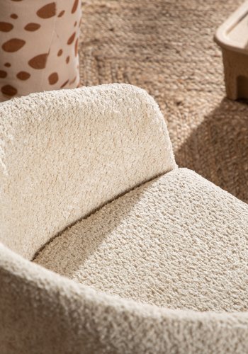 VENTURE DESIGN Flauschiger Kinderstuhl – weißer Teddybärstoff, Polyester und schwarzer Stahl