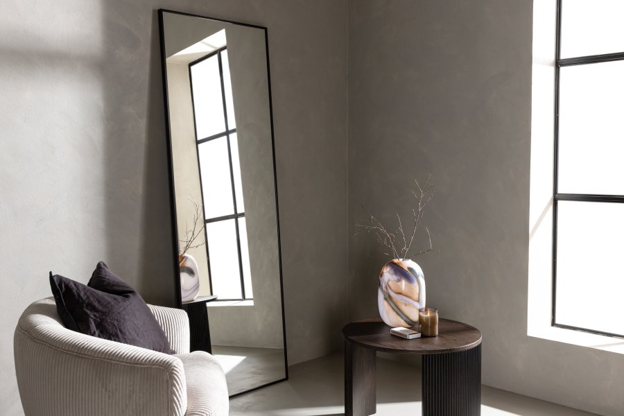 VENTURE DESIGN Dalton veggspeil, rektangulrt - speilglass og matt sort aluminium (190x67 cm)