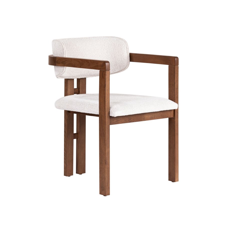 NORDV&Auml;RK Meridia spisebordss�t, m. 1 bord og 6 stole - sand travertin melamin, hvid chenille polyester, m�rk valn�d b�g