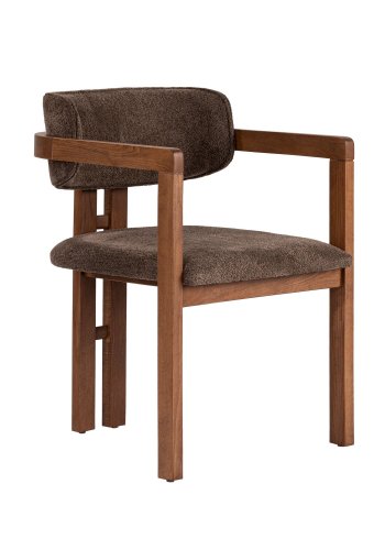 NORDV&Auml;RK Meridia spisebordss�t, m. 1 bord og 4 stole - sand travertin melamin, brun chenille polyester, m�rk valn�d b�g