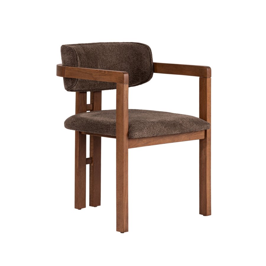 NORDV&Auml;RK Meridia spisebordss�t, m. 1 bord og 4 stole - sand travertin melamin, brun chenille polyester, m�rk valn�d b�g