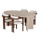 NORDV&Auml;RK Meridia spisebordss�t, m. 1 bord og 4 stole - sand travertin melamin, hvid chenille polyester, m�rk valn�d b�g