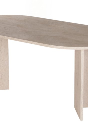 NORDV&Auml;RK Meridia spisebordss�t, m. 1 bord og 4 stole - sand travertin melamin, hvid chenille polyester, m�rk valn�d b�g