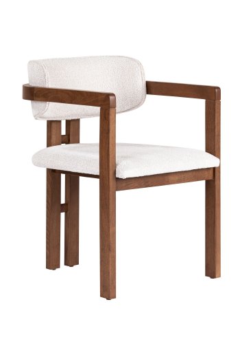 NORDV&Auml;RK Meridia spisebordss�t, m. 1 bord og 4 stole - sand travertin melamin, hvid chenille polyester, m�rk valn�d b�g