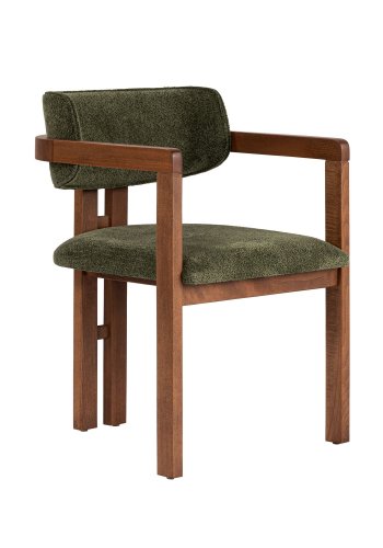 NORDV&Auml;RK Meridia spisebordss�t, m. 1 bord og 4 stole - sand travertin melamin, gr�n chenille polyester, m�rk valn�d b�g