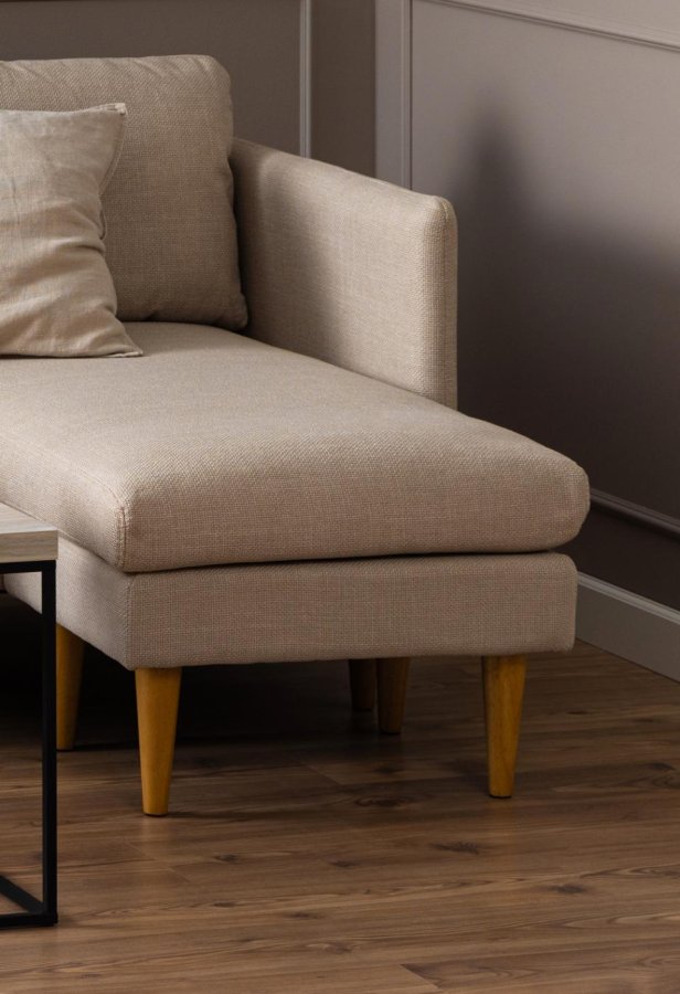 ACT NORDIC Milly 2-Sitzer-Sofa mit Chaiselongue, wendbar – beiger Stoff und Naturkautschukholz