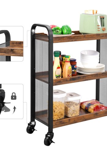 Cowjag Desserte de Style Industriel, Chariot de Cuisine, Gain de Place, avec Pieds R�glables et roulettes, �tag�re de Cuisine, Structure en Acier, 66 x 26 x 85 cm, Marron Rustique LRC66BX