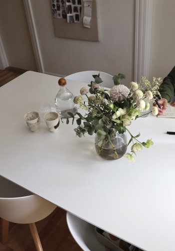 NORDLYS Alborg spisebordsstol, m. armln - hvid polypropylen og natur tr