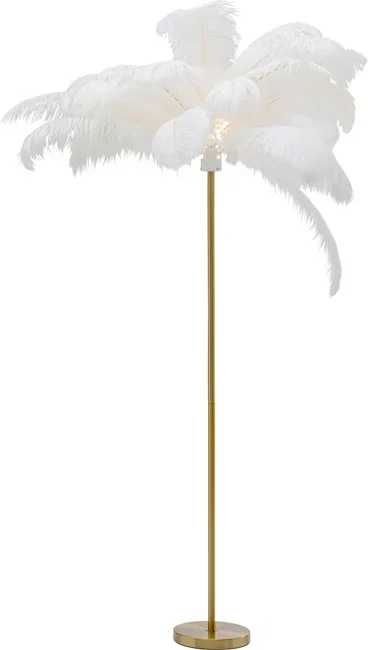 KARE DESIGN Feather Palm gulvlampe - hvit strutsefjr og messingstl