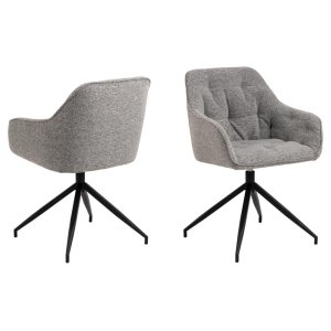 ACT NORDIC Brooke spisebordsstol, m. armln, drejefunktion, syninger - gr stof og sort stl