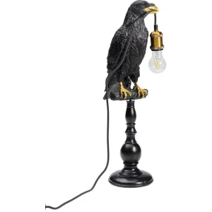 KARE DESIGN Animal Sitting Crow bordslampa - svart polyresin och guld aluminium (H:61cm)
