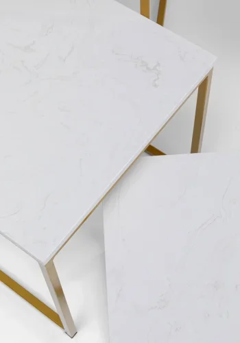 KARE DESIGN Key West innskuddsbord - hvit marmor og gullben, sett med 3 bord