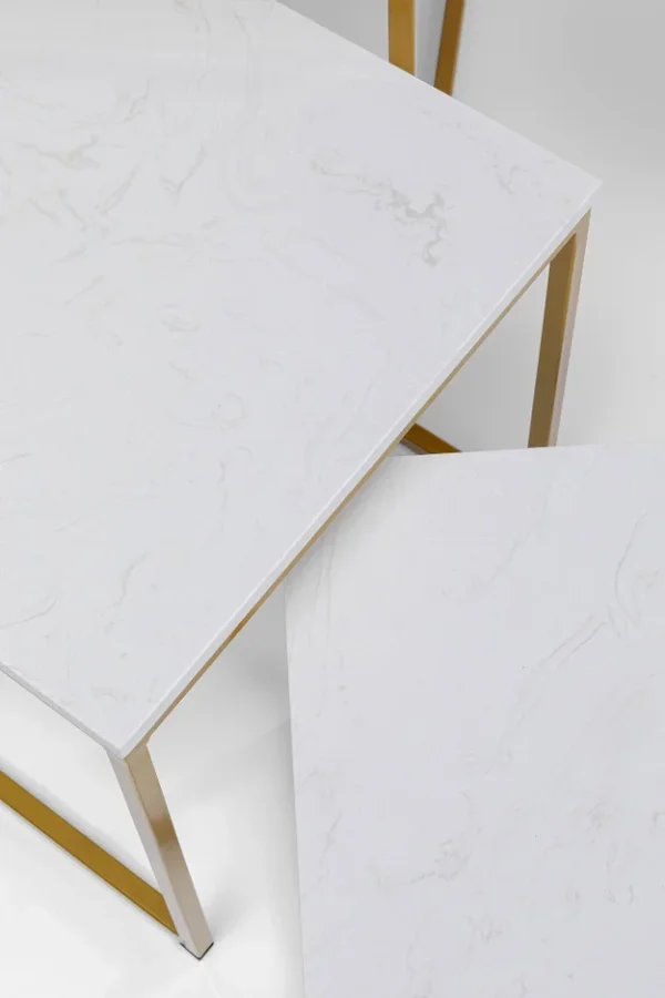 KARE DESIGN Key West innskuddsbord - hvit marmor og gullben, sett med 3 bord
