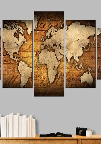 Artgeist Amber Map - Antikt Verdenskort trykt p� l�rred, 5-delt - Flere st�rrelser