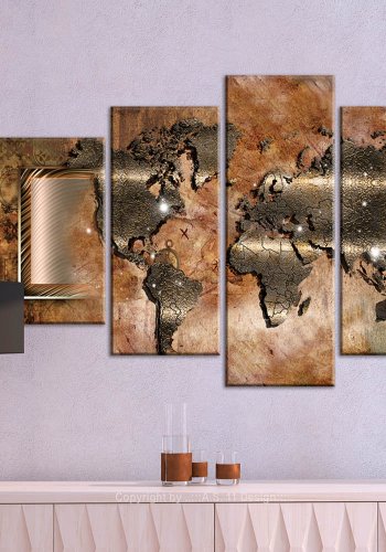 Artgeist Steel Map - Abstrakt verdenskort trykt p� l�rred, 5-delt - Flere st�rrelser