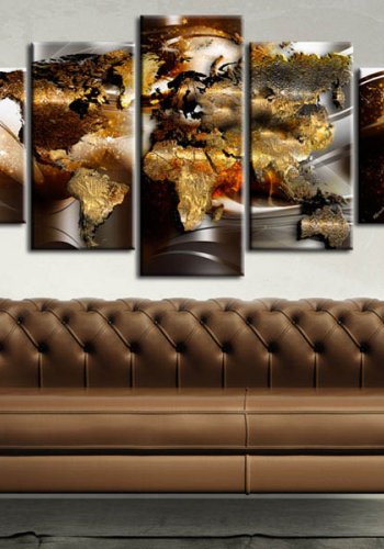 Artgeist Honey Continents - Abstrakt verdenskort trykt p� l�rred, 5-delt - Flere st�rrelser