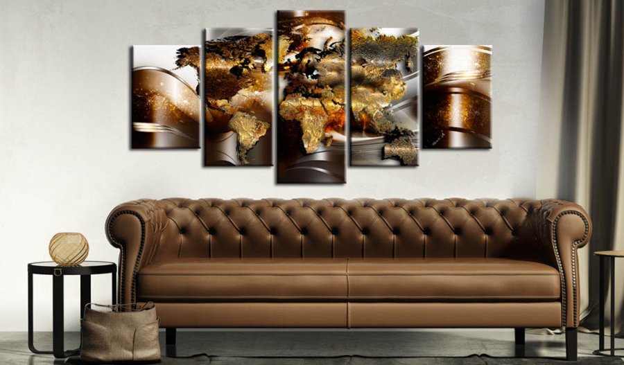 Artgeist Honey Continents - Abstrakt verdenskort trykt p� l�rred, 5-delt - Flere st�rrelser