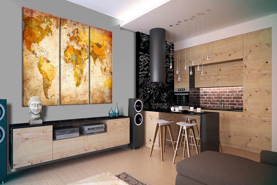 Artgeist Antique Travel - Antikt verdenskort trykt p� l�rred, 3-delt - Flere st�rrelser