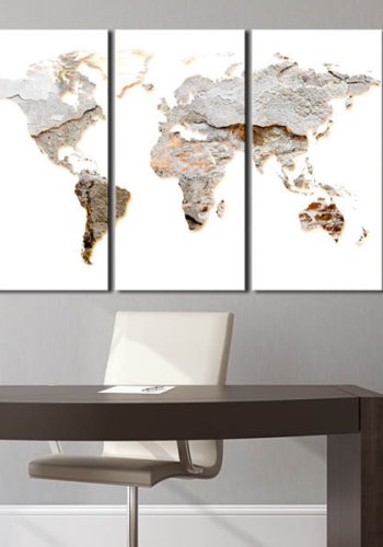 Artgeist Concrete Continents - Verdenskort med beton look trykt p� l�rred, 3-delt - Flere st�rrelser
