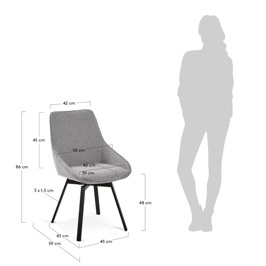 KAVE HOME Haston spisestol med armlener - grtt stoff og metall med kryssfiner