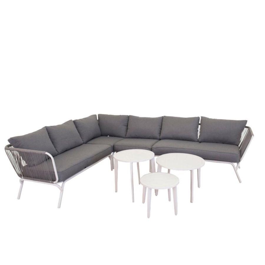 VENTURE DESIGN Roxo 2-pers. hjrne hagesofa - gr polyester og hvitt stl