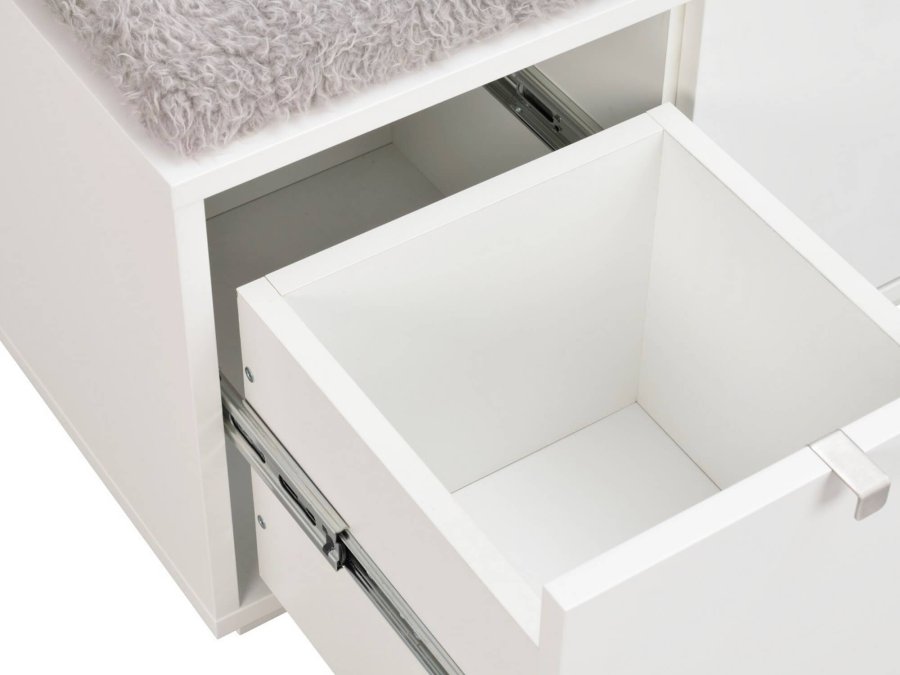 ROWICO Confetti bnk - hvidlakeret tr/lysegr stofhynde, m. 2 skuffer