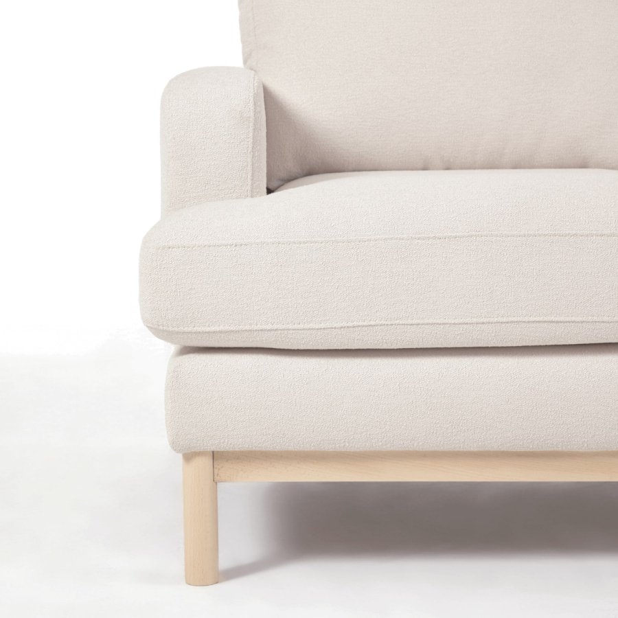 KAVE HOME Mihaela 3-manns sofa med hyre sjeselong - hvit microbouclé og naturlig bketre