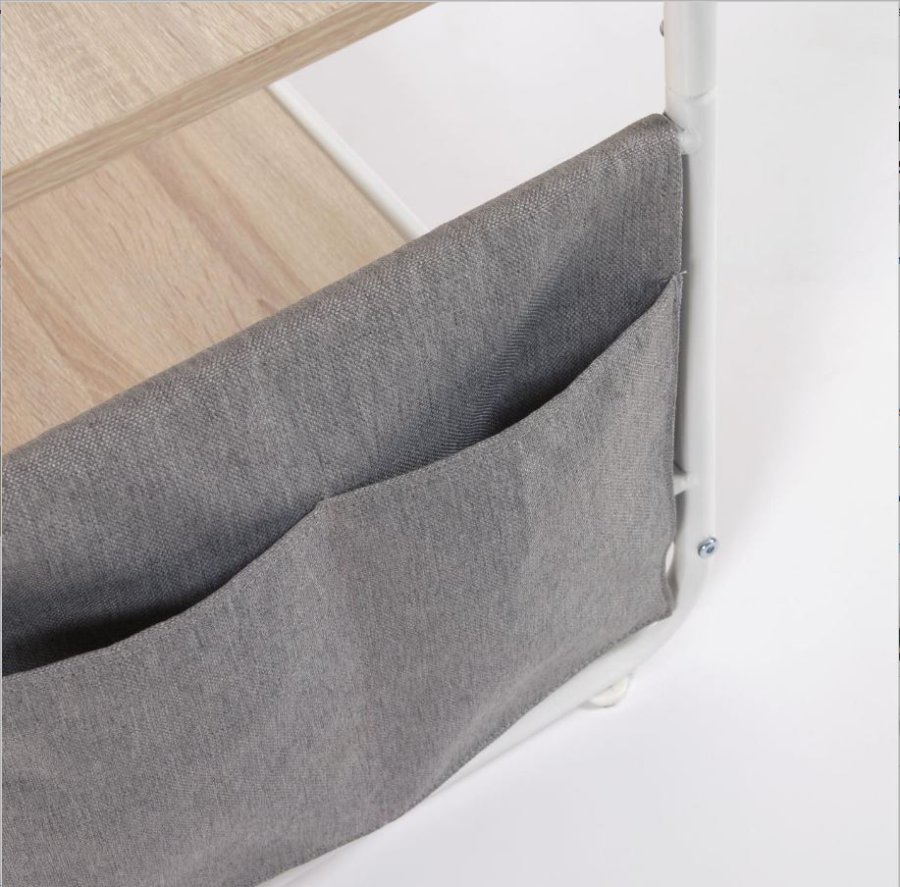 KAVE HOME Yamina TV-bord, med hylle og gr stofflommer - naturlig melamin og hvitt stl (110x40)