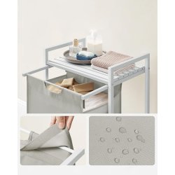 VASAGLE vasketjskurv, m. udtrkkelig og aftagelig vasketjspose og 1 hylde - stof og hvid MDF/stl