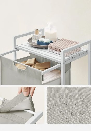 VASAGLE Wäschekorb, mit ausziehbarem und herausnehmbarem Wäschesack und 1 Ablage – Stoff und weißes MDF/Stahl