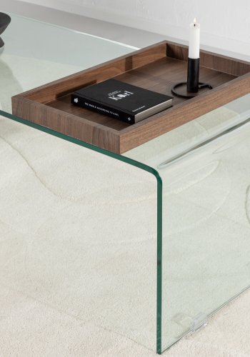 VENTURE DESIGN Telemark salongbord, m trebrett, rektangulrt - klart glass (110x50)