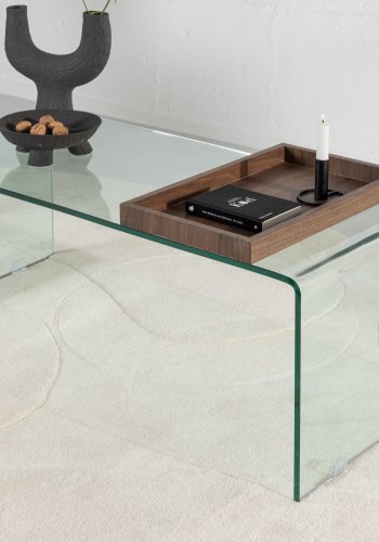 VENTURE DESIGN Telemark salongbord, m trebrett, rektangulrt - klart glass (110x50)