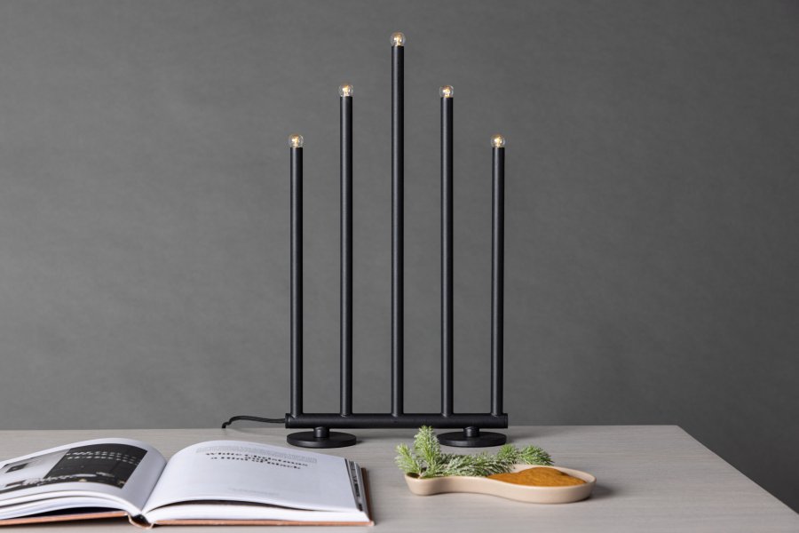 VENTURE DESIGN Björnfjället Tischleuchte, mit Dimmfunktion – mattschwarzer Stahl (40 cm)