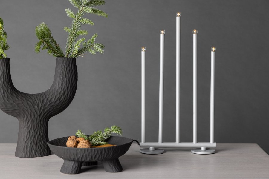 VENTURE DESIGN Björnfjället Tischleuchte, mit Dimmfunktion – mattsilberner Stahl (40cm)