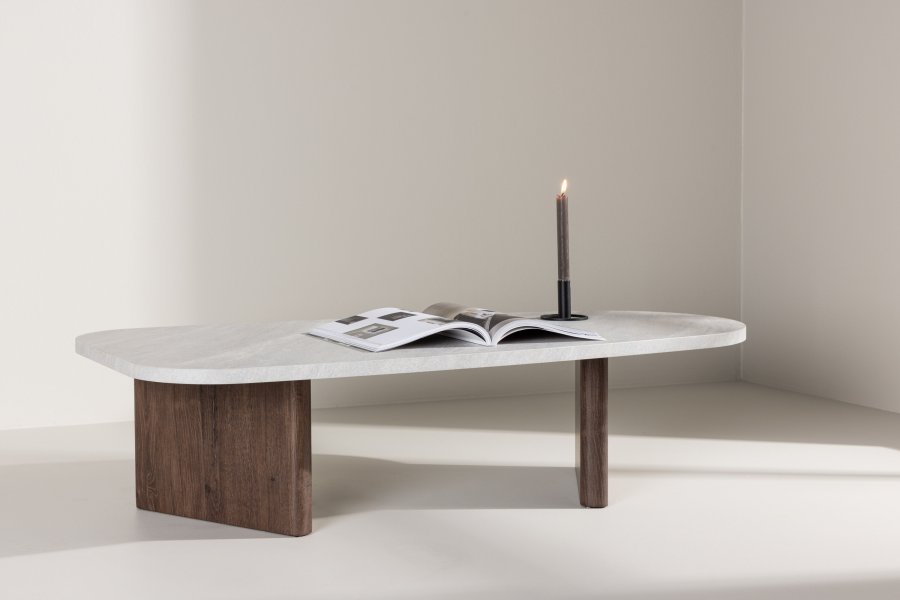 VENTURE DESIGN Grönvik Couchtisch – hellgraue Betonoptik und Mocca-MDF (130x65)