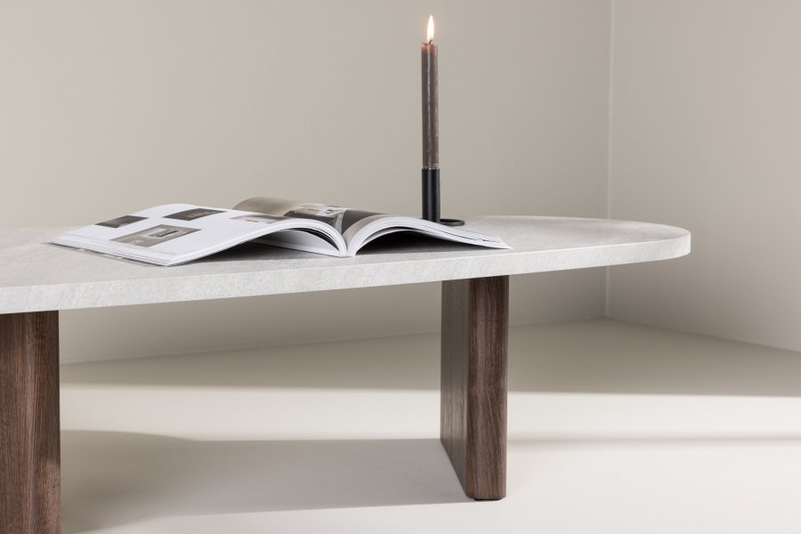 VENTURE DESIGN Grönvik Couchtisch – hellgraue Betonoptik und Mocca-MDF (130x65)