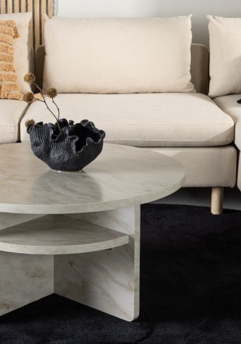 VENTURE DESIGN lesund salongbord, m. hylle, rund - beige marmorlook MDF (85)