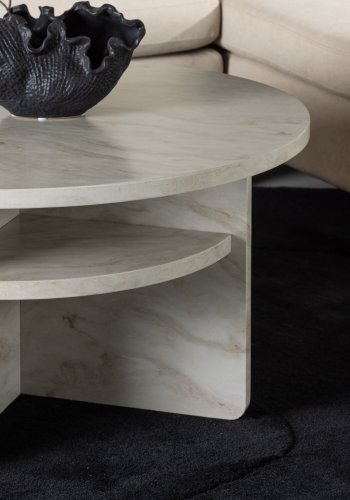 VENTURE DESIGN lesund salongbord, m. hylle, rund - beige marmorlook MDF (85)